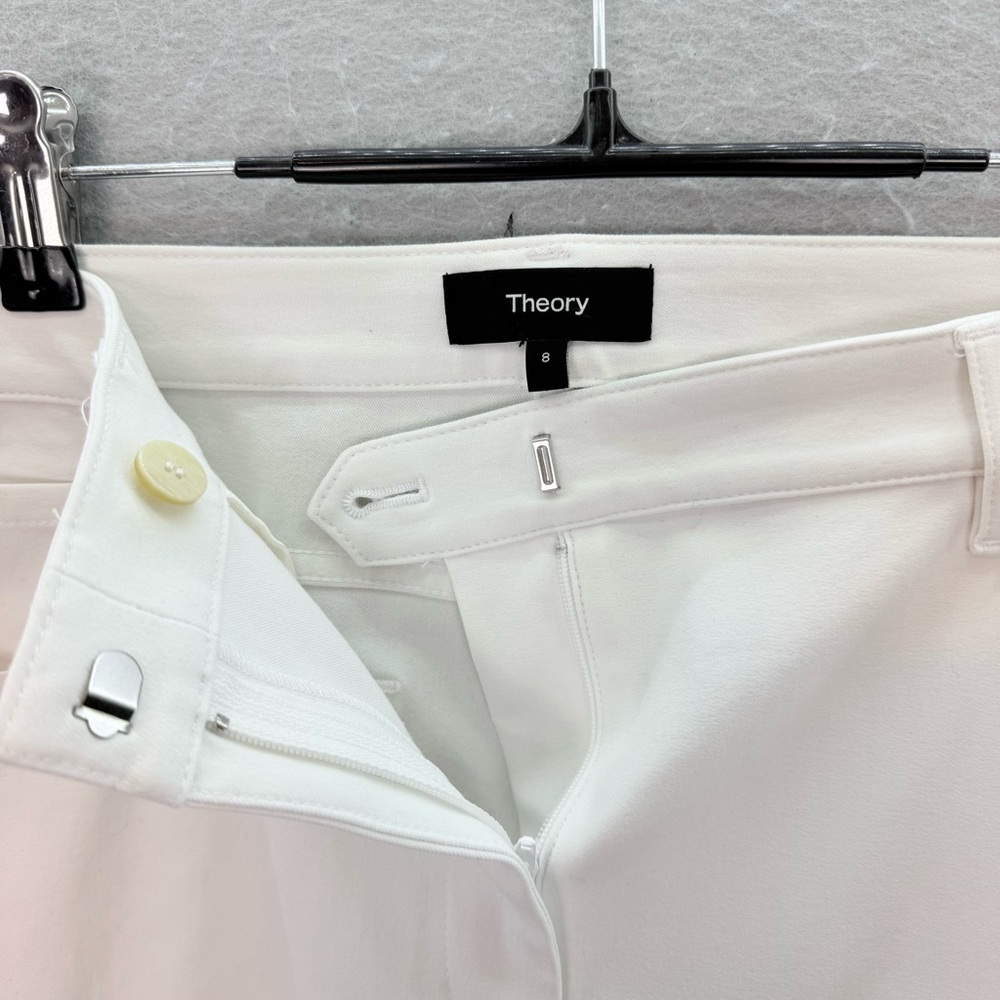 Theory - women’s white cotton blend regular waist straight cropped pants size 8 - Picture 3 of 5
